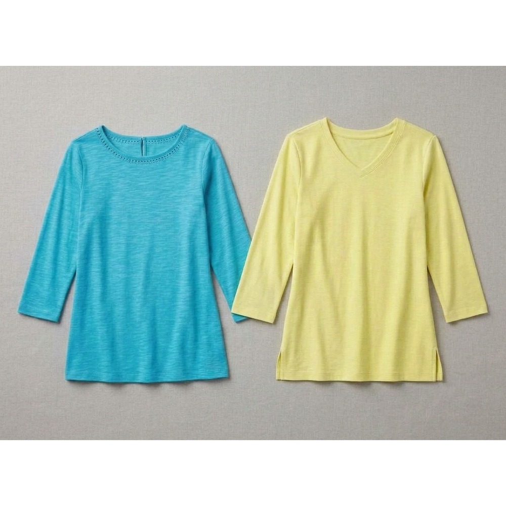 Casual Coastal 2-Piece Top Set 3/4 Sleeve Belle by Kim Gravel Women 1X Blue Lime
